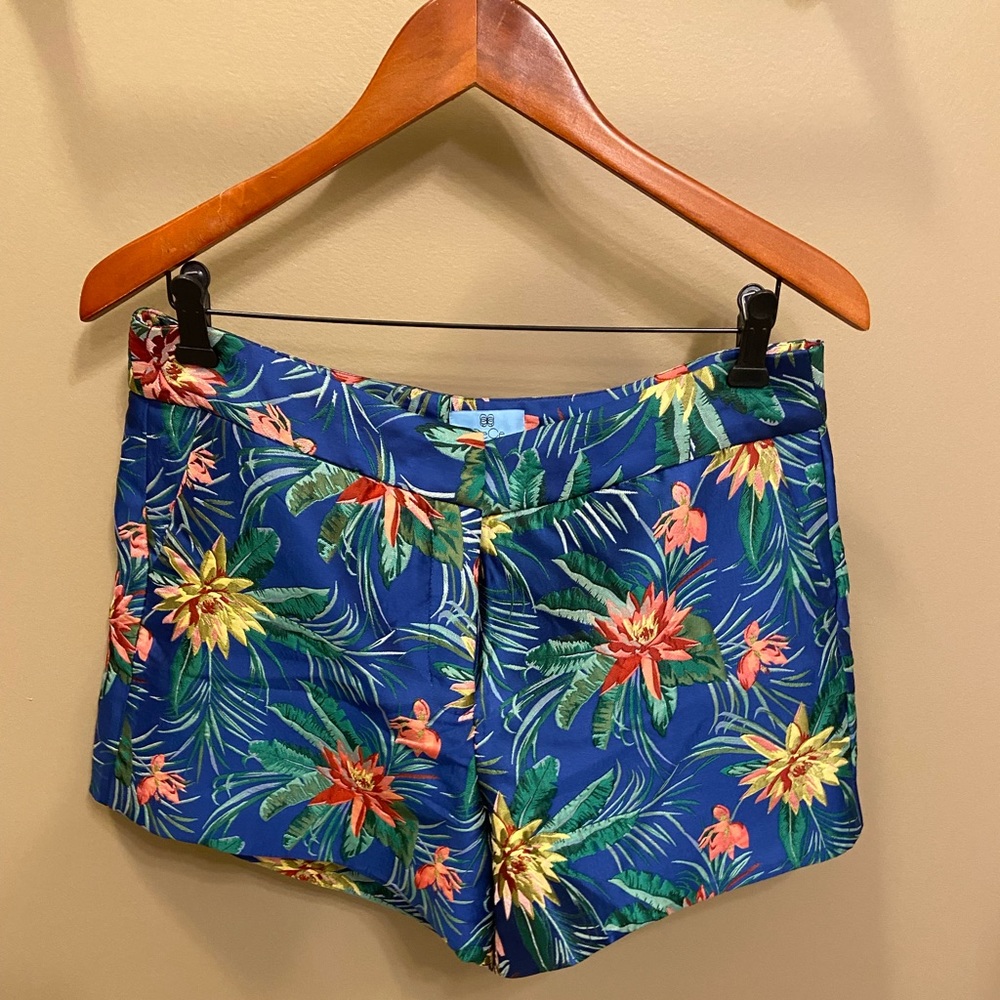 CeCe Havana Fiesta Blue Floral Jacquard Shorts